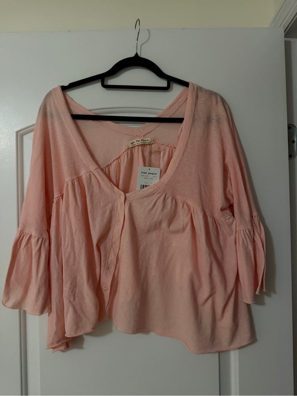 NWT We The Free Soft Pink Button-Front Peasant oversized Blouse